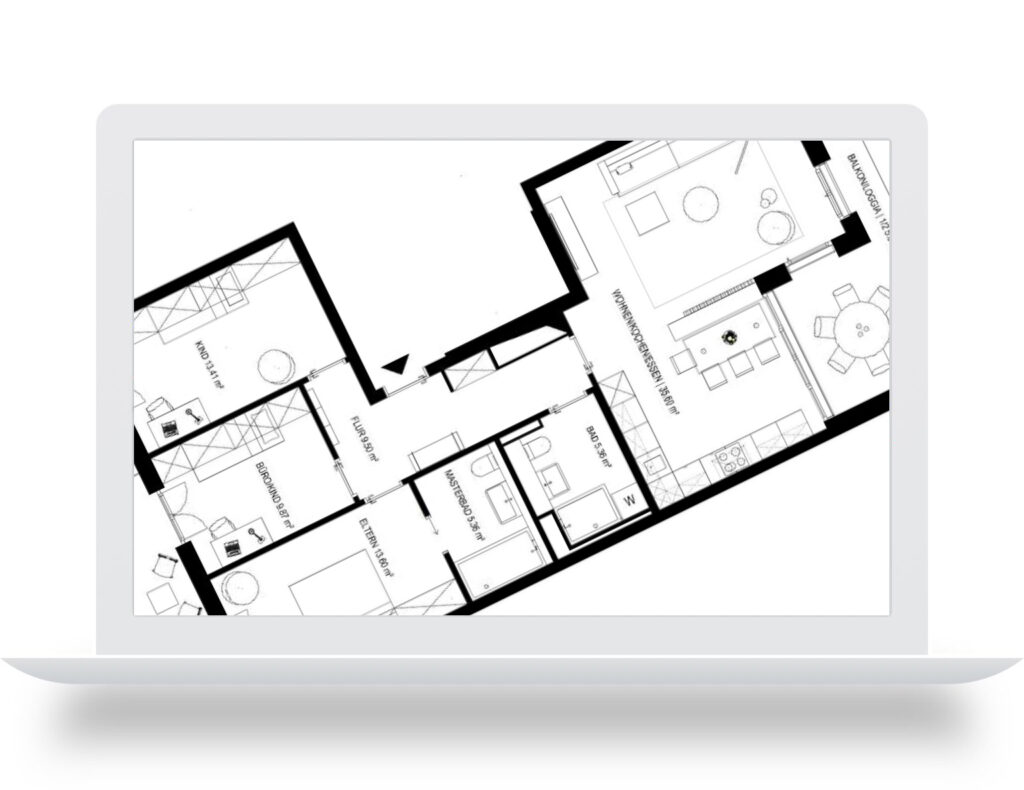 Josef Högenauer Planen + Bauen Grundriss im Monitor