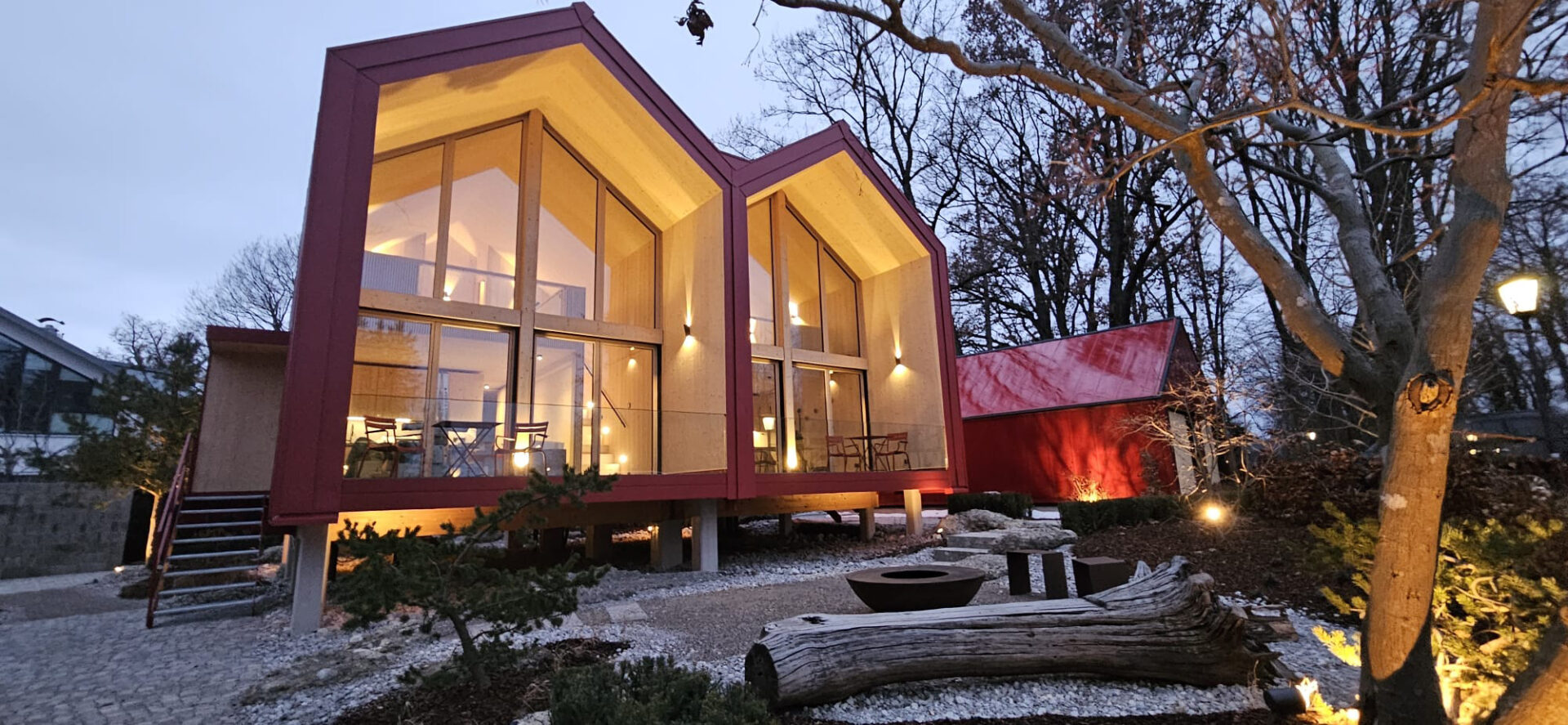 Projekt am Seeberg in Schondorf am Ammersee // Ansicht Ensemble bei Nacht